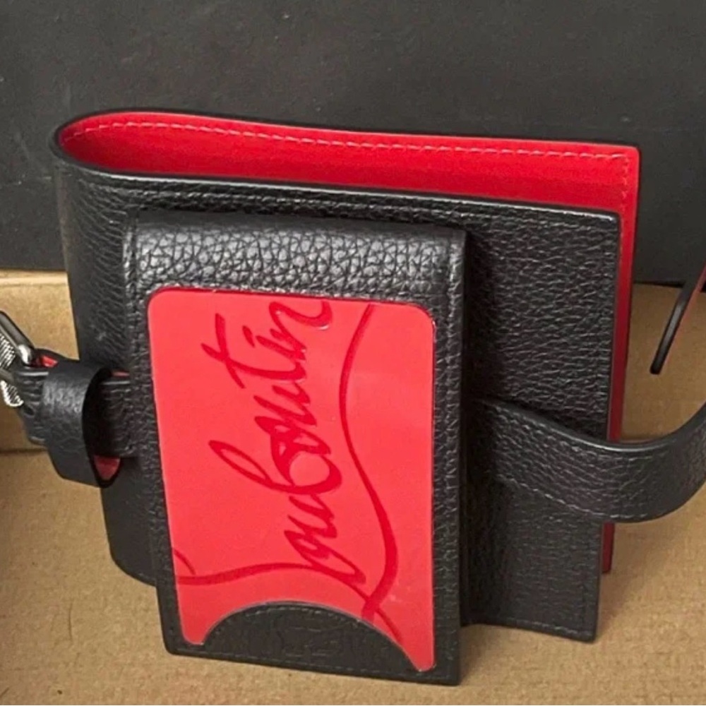 Christian Louboutin Black and Red Leather Card Holder Wallet